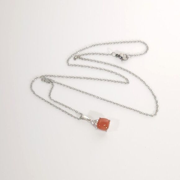 Peach Moonstone Pendant Necklace Stainless Steel Chain - Picture 7 of 8